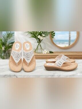 Cliffs by WHITE MOUNTAIN White and Tan Embellished Wedge Sandals